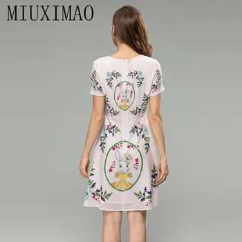 MIUXIMAO 2023 סתיו אופנה שמלה שרוול קצר סלים פרח ארנב יהלומים טנק השמלה נשים Vestidos רופף מיני שמלה