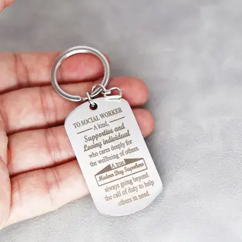 Nedar סוציאלית Keyring מתנדב אהבה בצורת לב תודה לך מחזיק מפתחות פלדה אל חלד עם תליון מפתח שרשרת תכשיטי מתנה