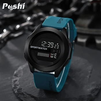 POSHI ספורט Watch עבור אדם יוקרה דיגיטלי שעון יד שעון עצר זוהר עם תאריך שבוע המקורי השעון עמיד למים משלוח חינם