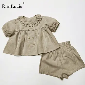 RiniLucia בגדי ילדים להגדיר עבור בנות תינוק בגדי קיץ סט מוצק שרוול קצר תחרה חולצה קצרה 2pcs חליפת תינוק בגדי תינוקות