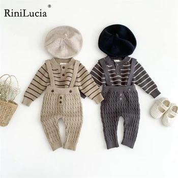 RiniLucia תינוק שרק נולד ילד 2PCS סט בגדים ארוך שרוול לסרוג סוודר פסים מקסימום סרבל תינוק בנות בתלבושת תינוק תחפושת