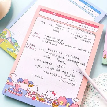 Sanrio 50sheets רפידות הערה פנקסים חמוד אנימה Hellokitty Kuromi Memo Pad הודעה הערות פנקס בית הספר מכשירי כתיבה, ציוד משרדי