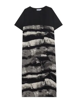 SHENGPALAE וינטג ' קו דיו ציור טלאים בסגנון חולצה שמלת טמפרמנט שחור מזדמן חצאית קיץ 2023 בגדים חדשים 5R4804