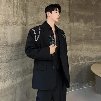 SYUHGFA קוריאני סגנון החליפה המעיל נוטים גברים של סתיו אופנה חדשה אישיות ביגוד רב מתכת קישוט מזדמן מעילי מקסימום