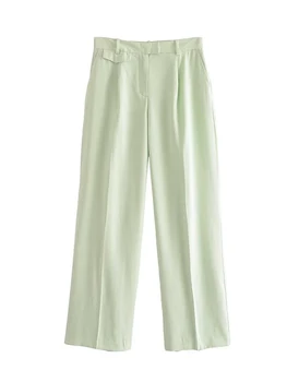 TRAF נשים לאביב קיץ מעיל אפוד מכנסיים ערכות 2023 אופנה סימטרית מוצק צבע האפוד רוכסן עליון ישר מכנסיים להאריך ימים יותר