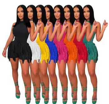 Truen 2023 באיכות גבוהה מוצק צבע מותאם אישית לוגו ציצית תחרה שרוולים קצרים חליפת שני חלקים להגדיר נשים בגדים מזדמנים חליפה