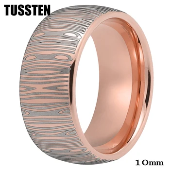 TUSSTEN 10MM גברים, נשים, טונגסטן טבעת חריטת לייזר דמשק תבנית טבעת כיפה מלוטש נוחות מתאים