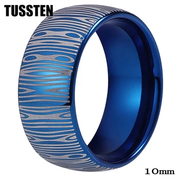 TUSSTEN 10MM גברים, נשים, טונגסטן טבעת חריטת לייזר דמשק תבנית טבעת כיפה מלוטש נוחות מתאים