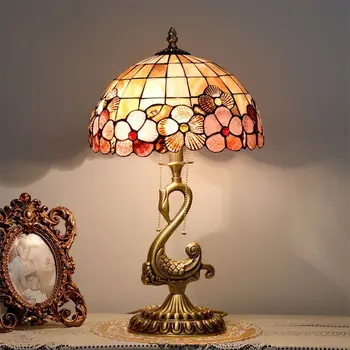 WPD מודרני פליז מנורת שולחן LED האירופי טיפאני מעטפת עיצוב רטרו נחושת השולחן אורות הבית הסלון, חדר השינה