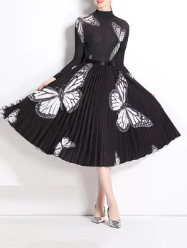 XITAO אופנה קפלי שני חתיכת קבוצה אישיות פרפר הדפסה נשים סתיו הגעה חדשה טמפרמנט אלגנטי חצאית סטים HQQ1347