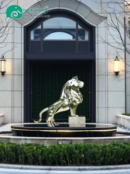 ZC מלון כניסה חיצונית גדולה נירוסטה פסל האריה