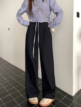ZHISILAO חדש גבוהה המותניים ישר מכנסיים נשים וינטאג ' משרד ליידי אלסטי המותניים באורך מלא מכנסיים סתיו 2023