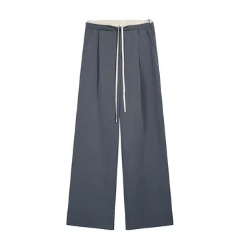 ZHISILAO חדש גבוהה המותניים ישר מכנסיים נשים וינטאג ' משרד ליידי אלסטי המותניים באורך מלא מכנסיים סתיו 2023