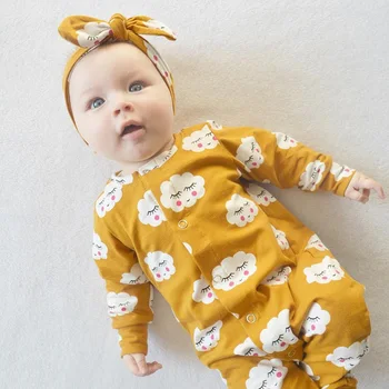 אביב סתיו תינוק תינוק תינוק בחורה חתיכה אחת הוללות עם כובע תלבושת של בגדים סטים לתינוק הנולד בגדים 0 ל-18 חודשים.