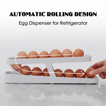 אוטומטי גלילה ביצה מתלה בעל תיבת אחסון ביצה סל מיכל ארגונית גלגל למטה מקרר ביצה מתקן כלי מטבח
