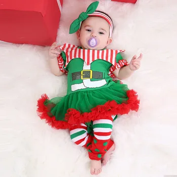 אופנה קיץ לתינוק הנולד הבחורה בגדי ליצן להתלבש תינוק חג המולד להתלבש שמלת נסיכה 3 חתיכה להגדיר
