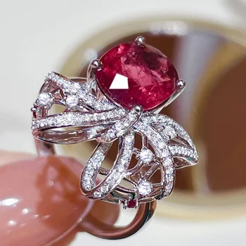 אופנתי משובח יוקרה ענק מעבדה רובי חן טבעת נישואין טבעות לנשים עדין רב שכבתי הטבעת אירועים מסיבת תכשיטים יפים