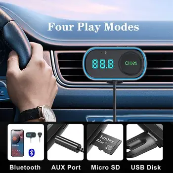 אלחוטית משדר FM לרכב USB QC3.0 משטרת טעינה מהירה נגן MP3 דיבורית ערכת רדיו אודיו מתאם AUX