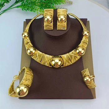 אמה קלאסי ברזילאי זהב בסגנון האישה סט התכשיטים המקוריים מצופה זהב 24K השרשרת יוקרה רובי תליון עגילים צמיד