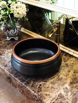 אמנות קרמיקה אגן האמבטיה שולחן כיור יחיד אגן עגול כיור רטרו הכיור משק הבית מונה אגן Xinhui