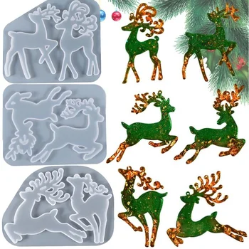 אפוקסי לא סדיר התכשיטים כלים עגילים שרף עובש חג המולד אייל מחזיק מפתחות עם תליון סיליקון עובש עץ חג מולד קישוט