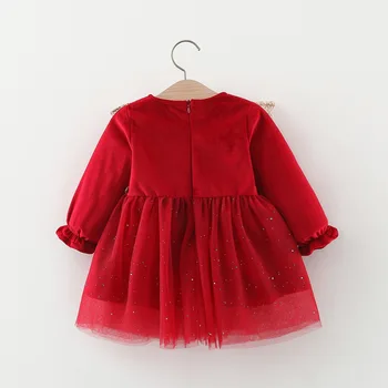 באביב ובסתיו החדש מעובה ארנב קטן ילדה שמלה אדומה ילדה שמחה שרוול ארוך בגדי ילדים