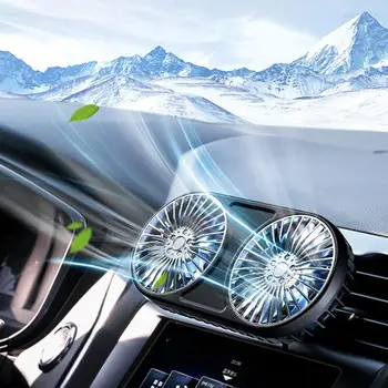 בעל הראש הכפול מכונית קטנה מאוורר מתכוונן 3 מהירות הרוח USB מאוורר חזק זרימת אוויר חשמלי אוטומטי קטן מאוורר עם LED אור על הרכב האוויר.