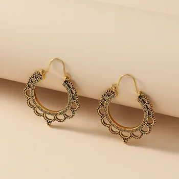 בציר חלול עגילים עתיקים זהב צבע צבע כסף זרוק עגילים לנשים חריש תכשיטים סדיר דפוס Earings A199