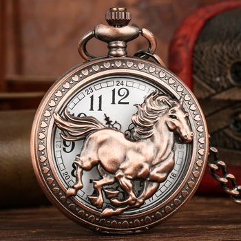 בציר חצי האנטר פועל סוס קוורץ שעון כיס מתנה גברים, נשים, ספרות ערבית לחייג חלול עתיק תליון שרשרת שעונים