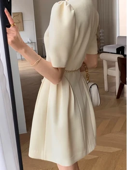 בציר מחורצים קולר שמלות ערב לנשים ביגוד אלגנטי שרוול קצר סלים מותניים חגורת שמלת מקסי נשית הקיץ 2023