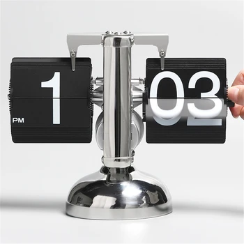 בציר שולחן שעון אוטומטי מפנה דף שעון פלדה אל חלד בקנה מידה קטן פליפ השעון קישוט הבית השעון יצירתי מתנה