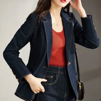 ג 'ינס מעיל מעילים לנשים האביב בציר חליפת ג 'ינס ג' קט נשי בתוספת גודל 3XL מזדמנים צמרות הלבשה עליונה