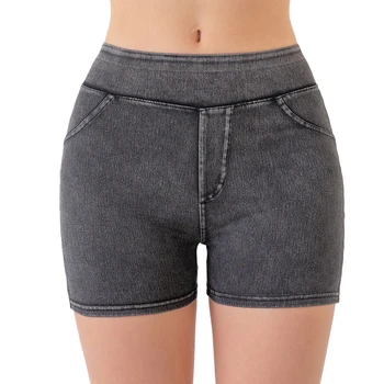 ג ' ינס צבע יבש מהיר, נשים מכנסי ריצה גבוהה המותניים כושר יוגה קצרים לדחוף את כושר קצרים.