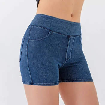 ג ' ינס צבע יבש מהיר, נשים מכנסי ריצה גבוהה המותניים כושר יוגה קצרים לדחוף את כושר קצרים.