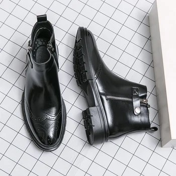 גברים קלאסי המקורי רוכסן צ ' לסי גברים מגפי אופנה קרסול אתחול עסקי מזדמן בטיחות בעבודה אתחול קצר שחור נעל גבוהה נעליים