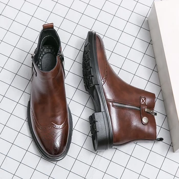 גברים קלאסי המקורי רוכסן צ ' לסי גברים מגפי אופנה קרסול אתחול עסקי מזדמן בטיחות בעבודה אתחול קצר שחור נעל גבוהה נעליים