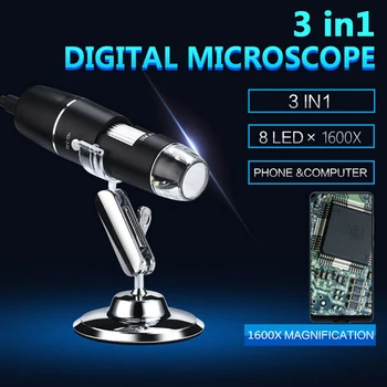 דיגיטלי כף יד USB HD מיקרוסקופ בדיקה המצלמה 1600X הגדלה להלחמה 8 LED זכוכית מגדלת עבור טלפון נייד תיקון