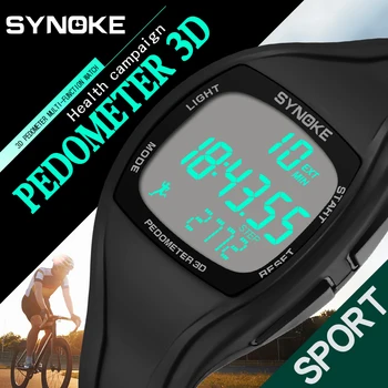 דיגיטליים שעונים Mens SYNOKE מותג מד צעדים משולב 5BAR עמיד למים סיליקון רצועת ספורט שעון גברים