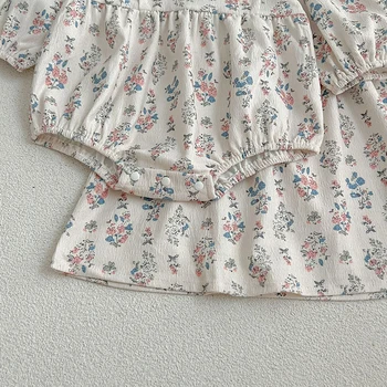 האביב תינוקות ילדים בנות תינוק שרוול ארוך פרח מתוק הדפסה אחיות שמלת סתיו התינוק הנולד בנות נסיכה בגדים Rompers