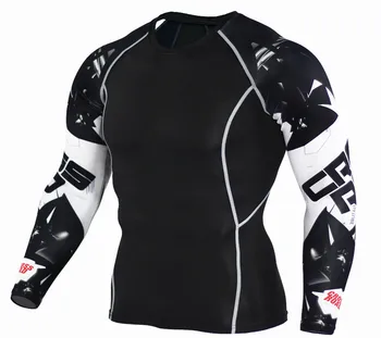 החדש 3D הדפסה שרוול ארוך דחיסה החולצה של גברים מהיר יבש להתאים חולצה Rashguard זכר ספורט כושר ריצה בגדי ריצה