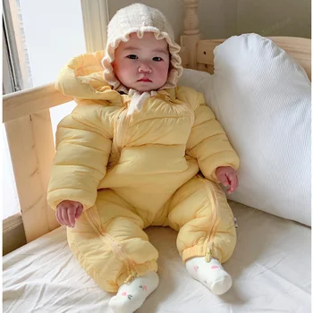 החורף התינוק סרבל חם התינוק מכורבל Rompers היילוד ילד ילדה סרבל כפול רוכסן הפעוט הלבשה עליונה לילדים חליפת שלג 0-3T