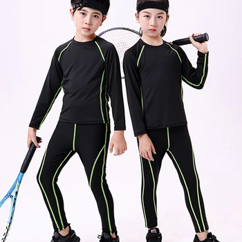 החורף שכבת ארוך שרוול חולצה תחתונים תרמיים חמים O-צוואר להגדיר ילדים ספורט כושר הגטקעס ירוק דק