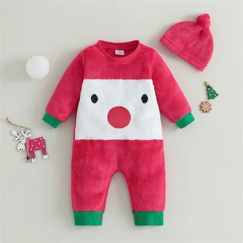 היילוד חג המולד Rompers ניגודיות צבע תינוק בייבי בנים בנות שרוול ארוך צוואר צוות צמר סרבל מכנסיים