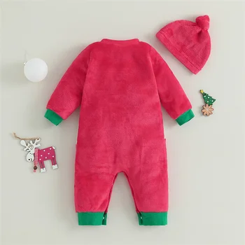היילוד חג המולד Rompers ניגודיות צבע תינוק בייבי בנים בנות שרוול ארוך צוואר צוות צמר סרבל מכנסיים