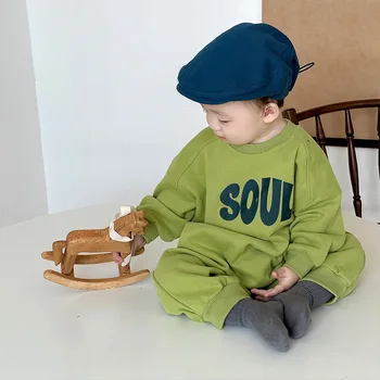היילוד סתיו תלבושת הילד הפעוט פשוט להדפיס רופף ארוך שרוולים רומפר ילדה תינוק כותנה מכתב אחד-חתיכת ילד מזדמן סרבל