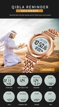 המוסלמים לרגל השעון של גברים עמיד למים, אזעקה טיימר שעון עצר, שעון רב תכליתי תפילה תזכורת שעונים אלקטרוניים