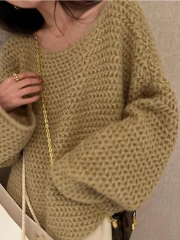 הסוודר של נשים מוצק אופנה מכרז פשוטה חופשי Pullovers הסתיו כל-התאמה BF בגדים מזדמנים אסתטי החורף Chandails פאטאל