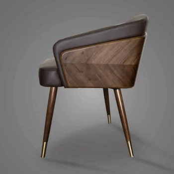 הפנאי המודרני כסאות אוכל פשוט יצירתי ההגירה ריהוט הבית הנורדי מסעדה עץ מלא כיסא עור אמנות משענת הכיסא