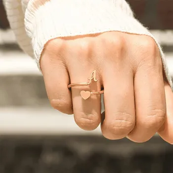 הראשוני לב הטבעת מכתב פתיחה מתכווננת בנות טבעת מתנה עבור נשים מעודנות אלגנטי טבעות נשים טבעת משלוח חינם