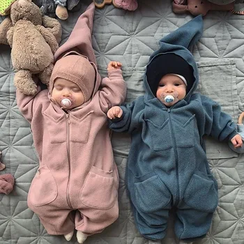 התינוק Rompers חמוד סרבל היילוד פעוט בנים בנות בגדי תינוקות Bebes אוברול שרוול ארוך עם ברדס ילדים תלבושות סתיו A376